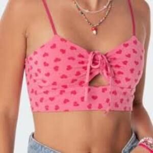 Forever 21 Pink Heart Patterned Lingerie Crop Top Festival Girly Size XL